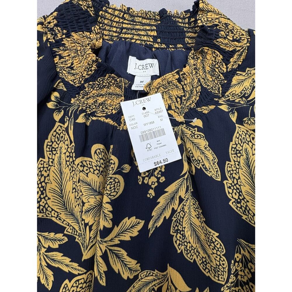 NWT J.Crew Factory Floral Smocked Shirt Blouse Navy Gold Womens Size Med AS357 - Picture 5 of 10